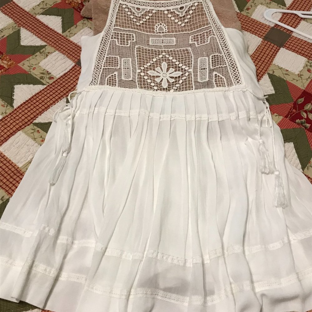 LULU's White Crochet Pleated Mini Dress — Size L - Picture 5 of 7